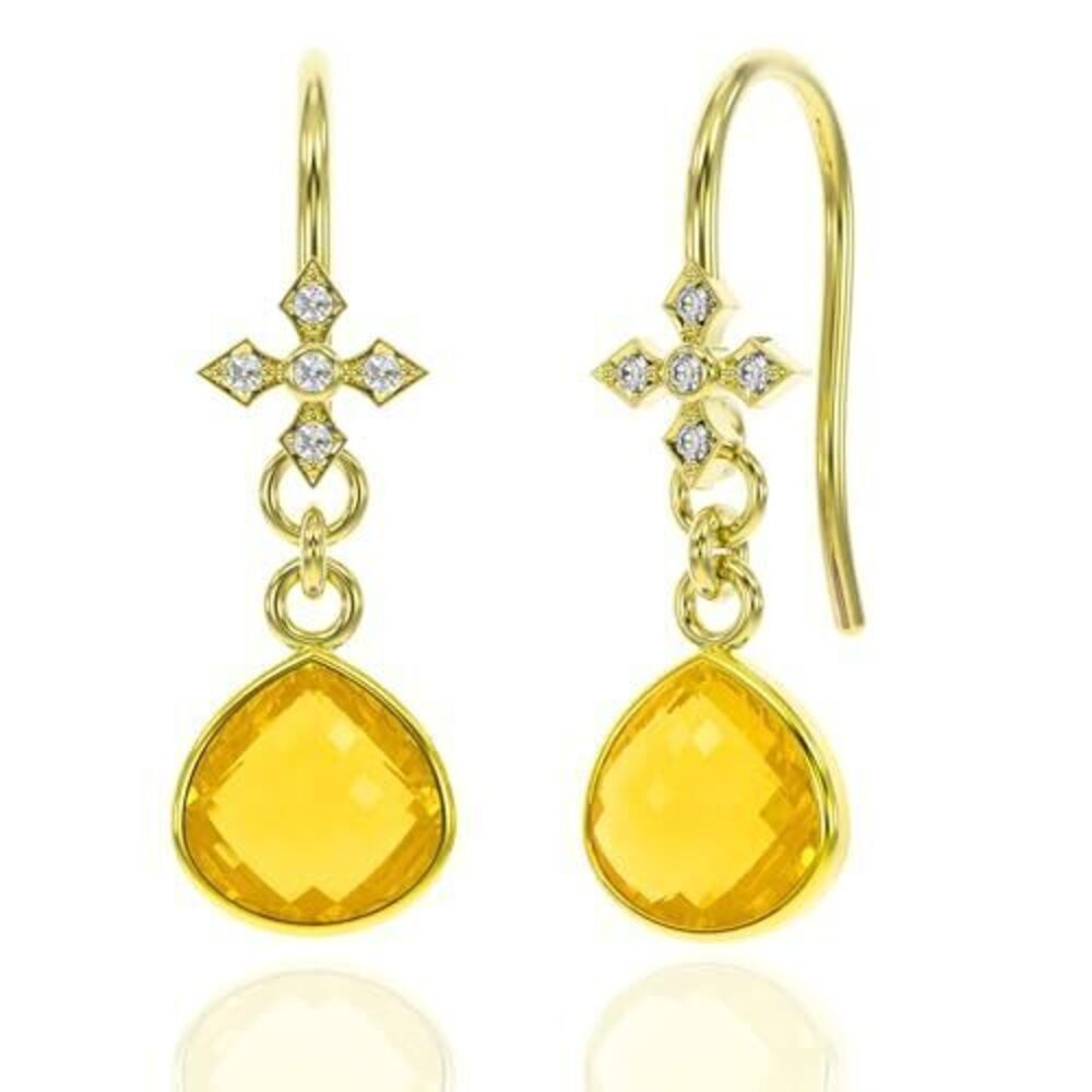 6612 Citrine Earrings in Heart Dangle Drop Shape - 18K Gold Vermeil